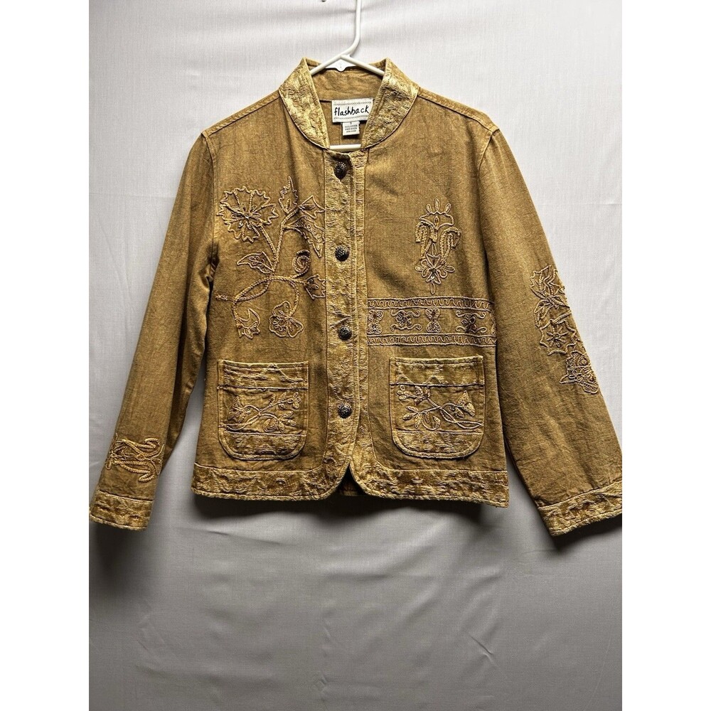Flashback Women’s Embroidered Button Up Gold Jacket Buttons Women’s Small